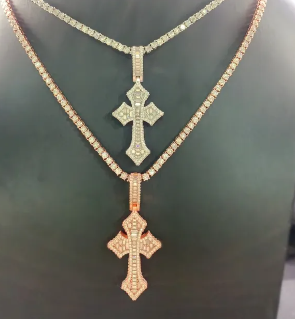 Baguette Cross Pendant Moissanite