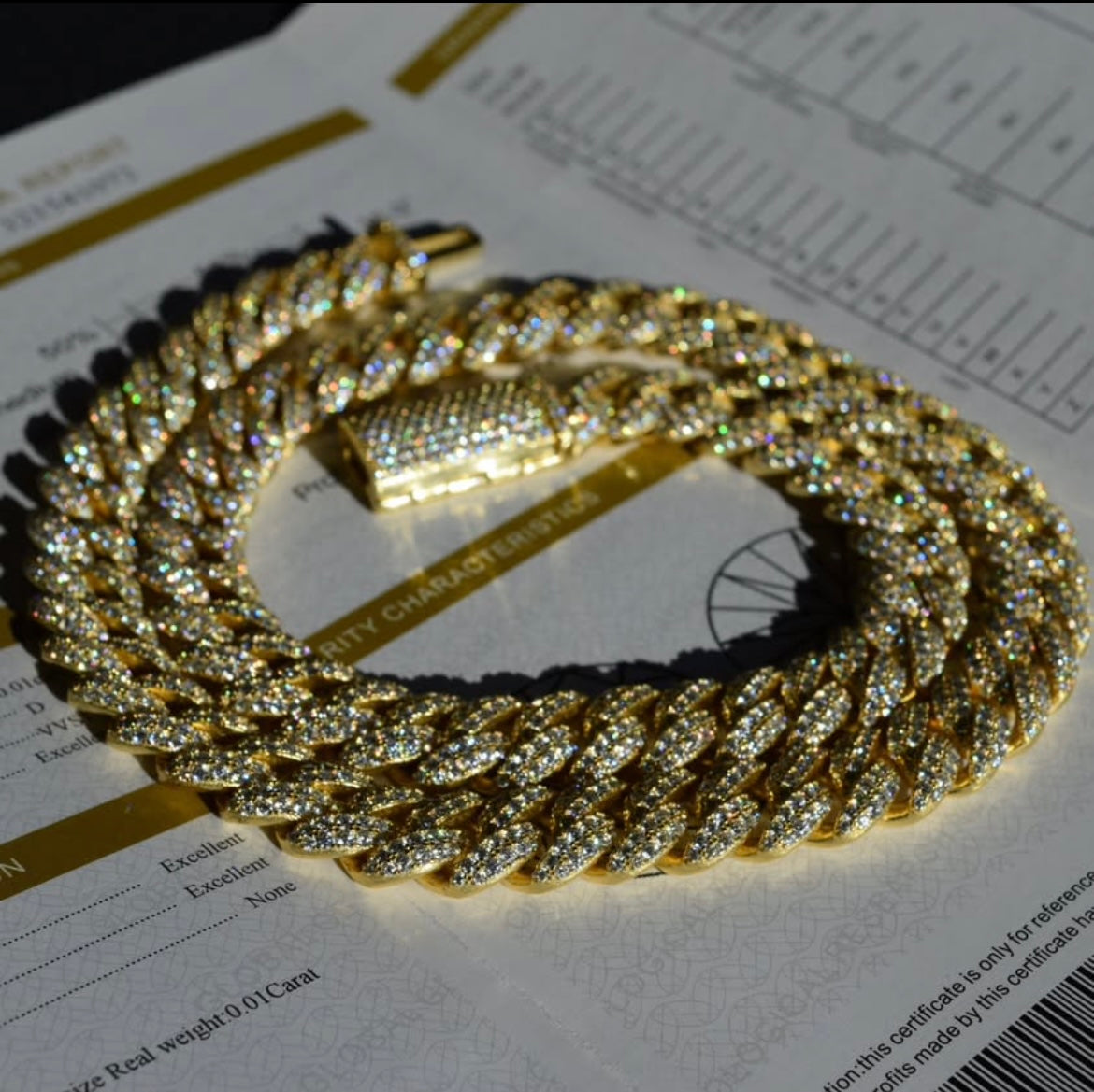 12mm Bubble 2-Row Cuban Link Necklace Moissanite