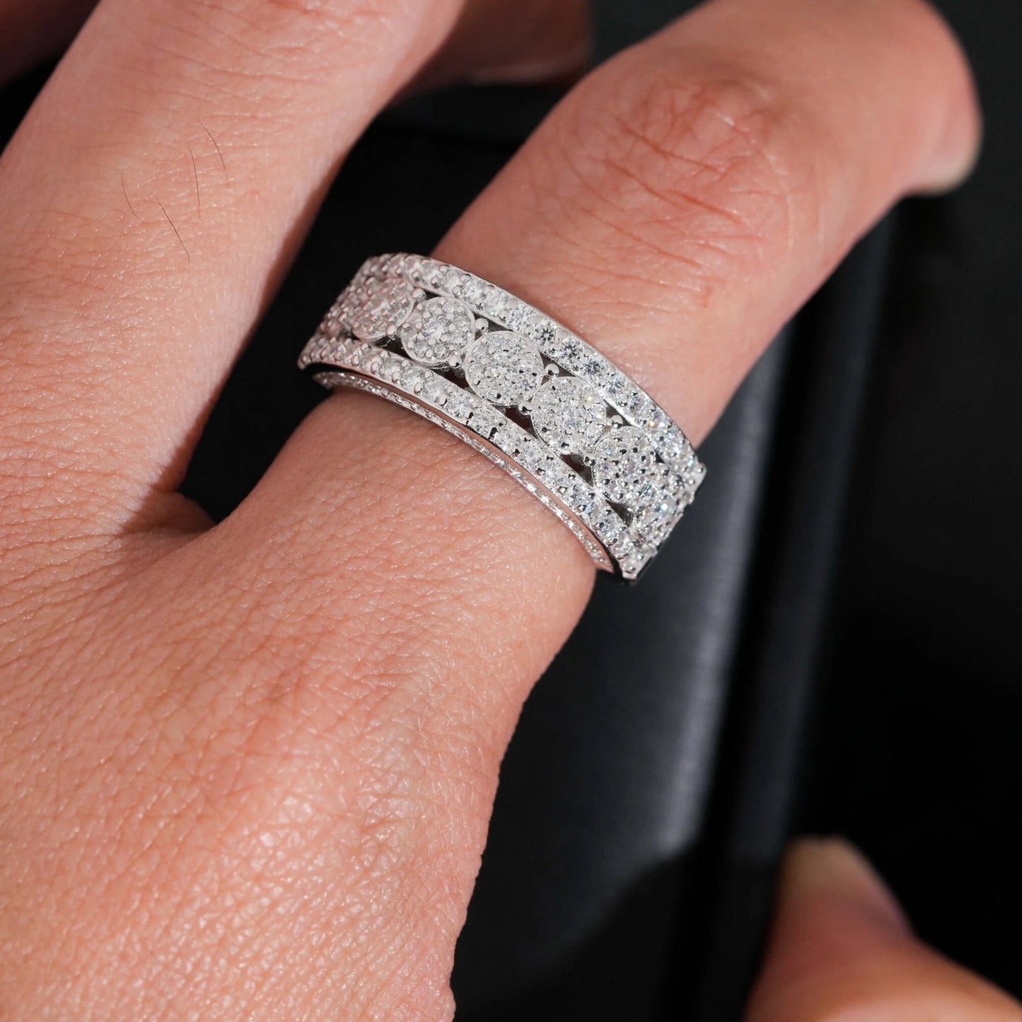 3-Row Engagement Men Style Ring Moissanite