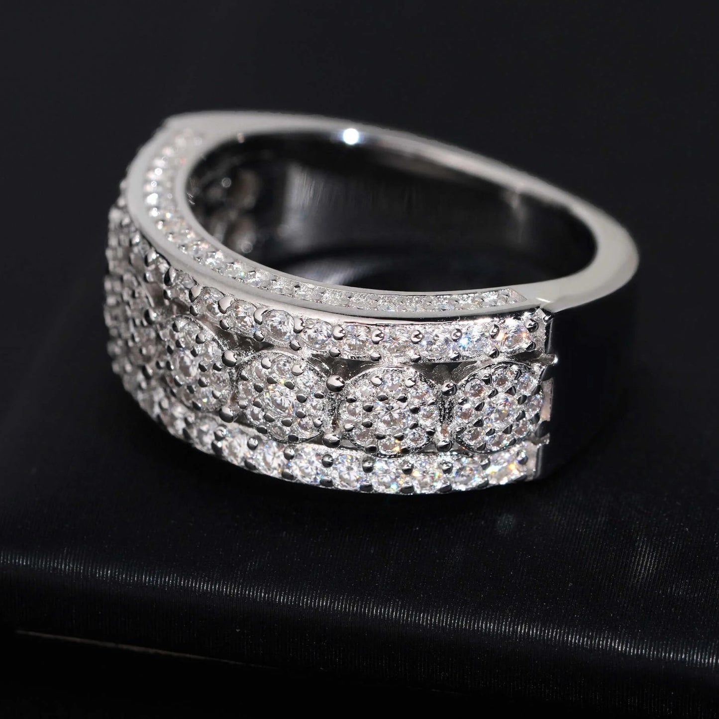 3-Row Engagement Men Style Ring Moissanite