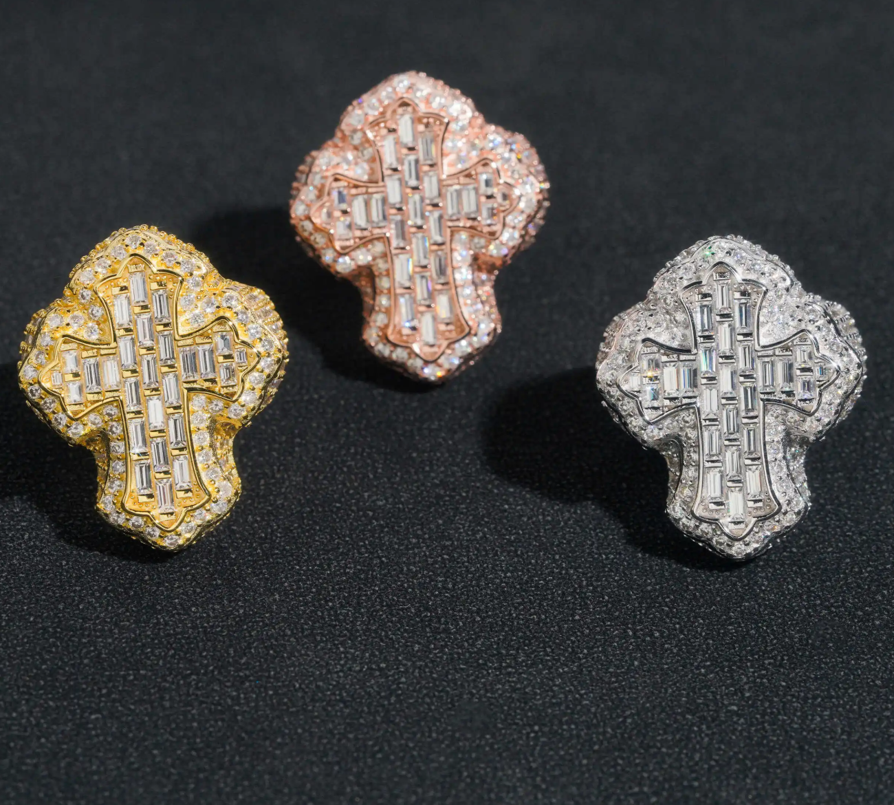 Cross Ring Baguette Moissanite