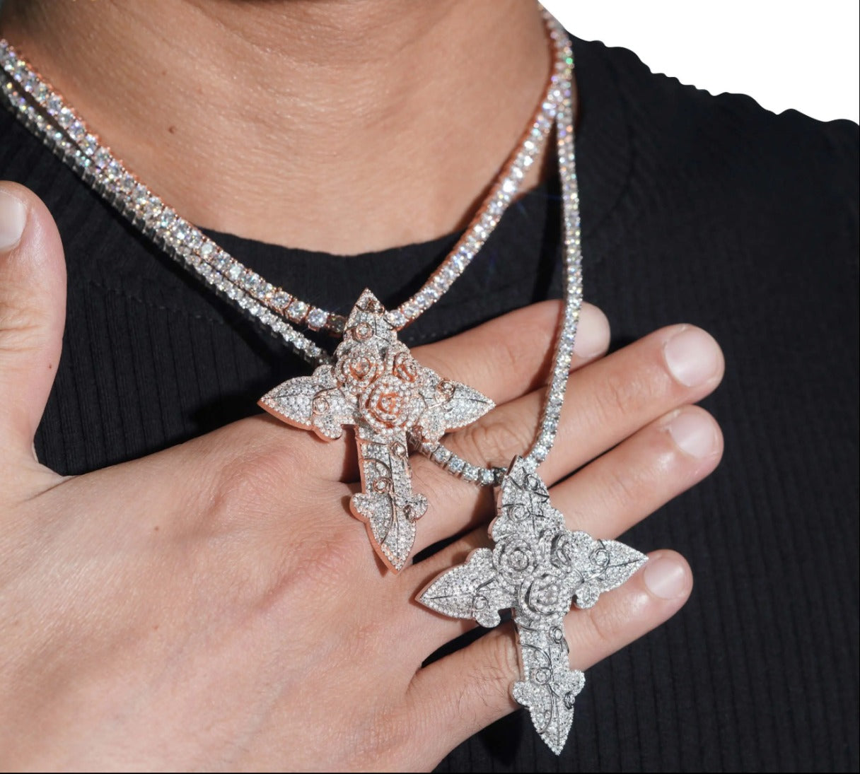 Rose Cross Pendant Moissanite