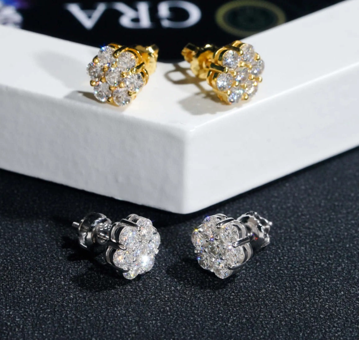 Flower Stud Earring Moissanite 9mm