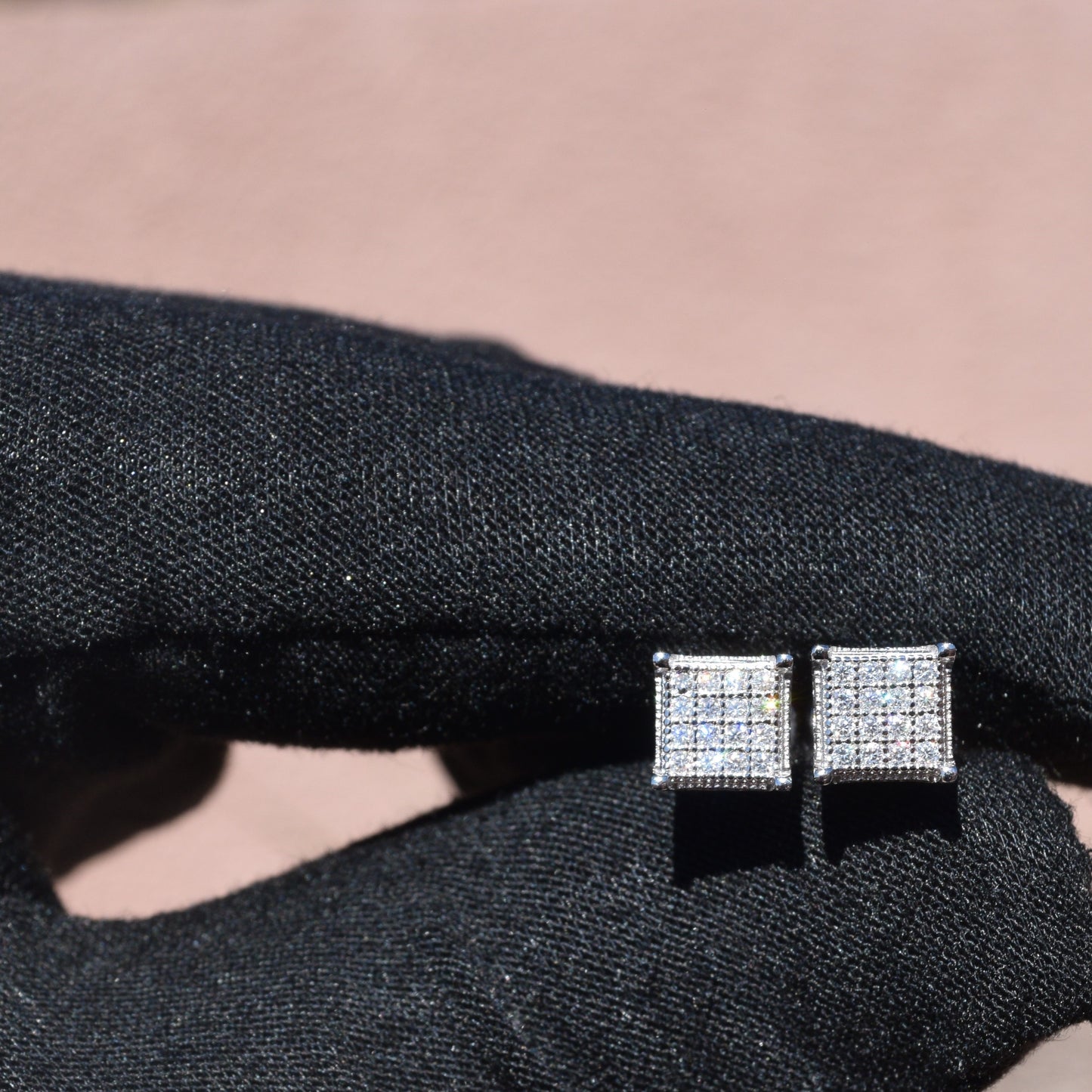 Square Stud Micro Pave Earrings Moissanite