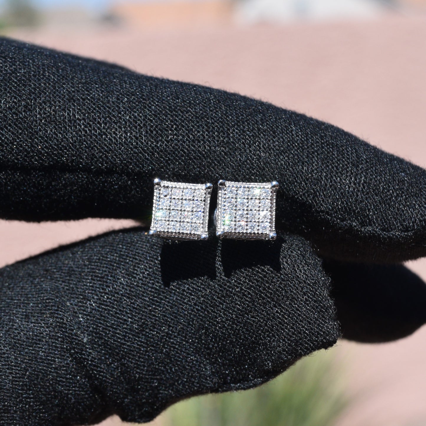 Square Stud Micro Pave Earrings Moissanite