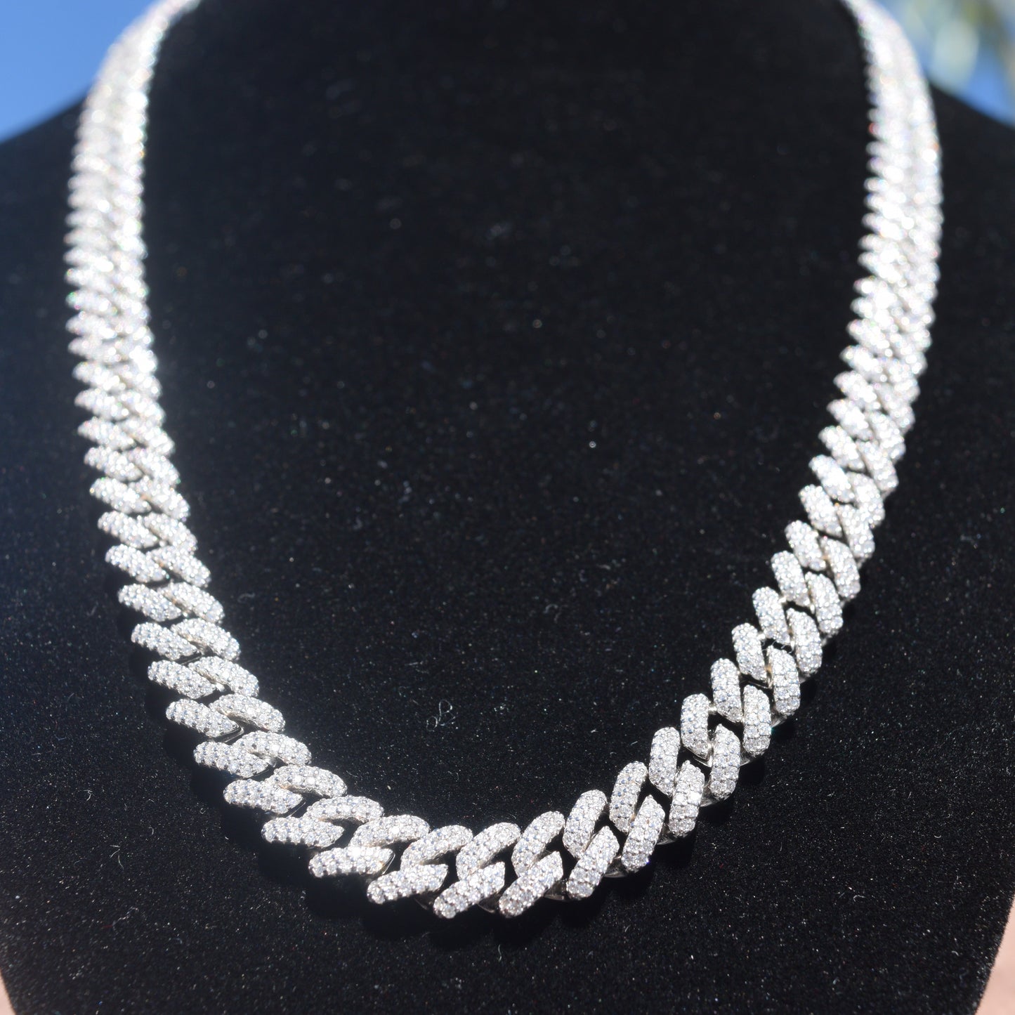 2-Row 9mm Cuban Link Necklace Moissanite