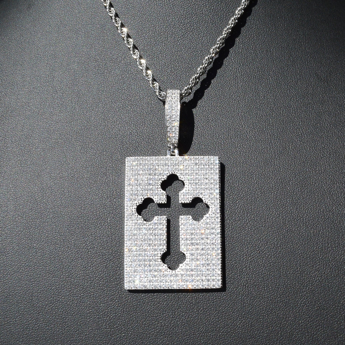 3-in-1 Cross Dog-Tag Pendant Moissanite