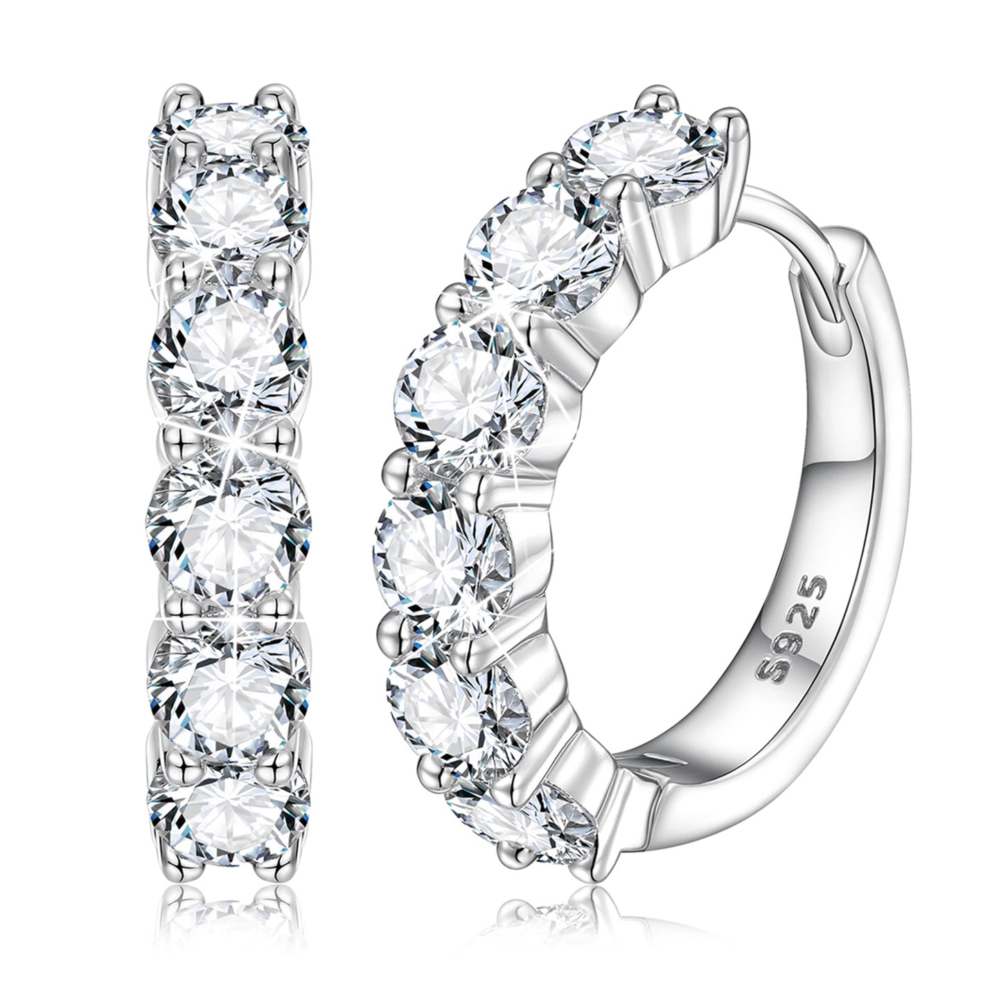 4mm Round Cut Hoop Earrings Silver Moissanite