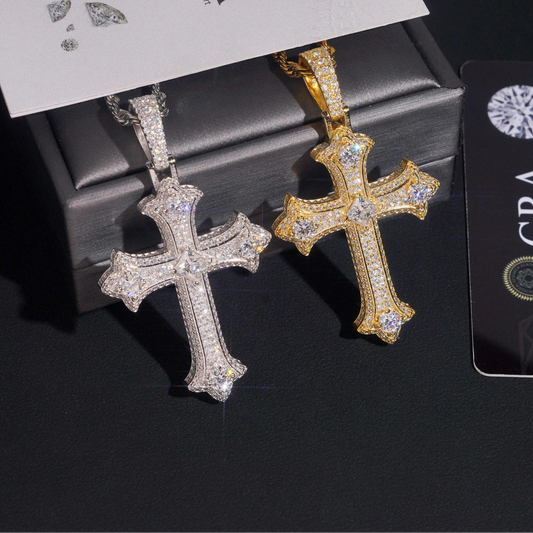 Imperial Crown Cross Pendant Moissanite