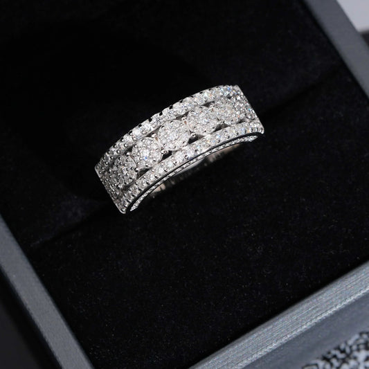 3-Row Engagement Men Style Ring Moissanite