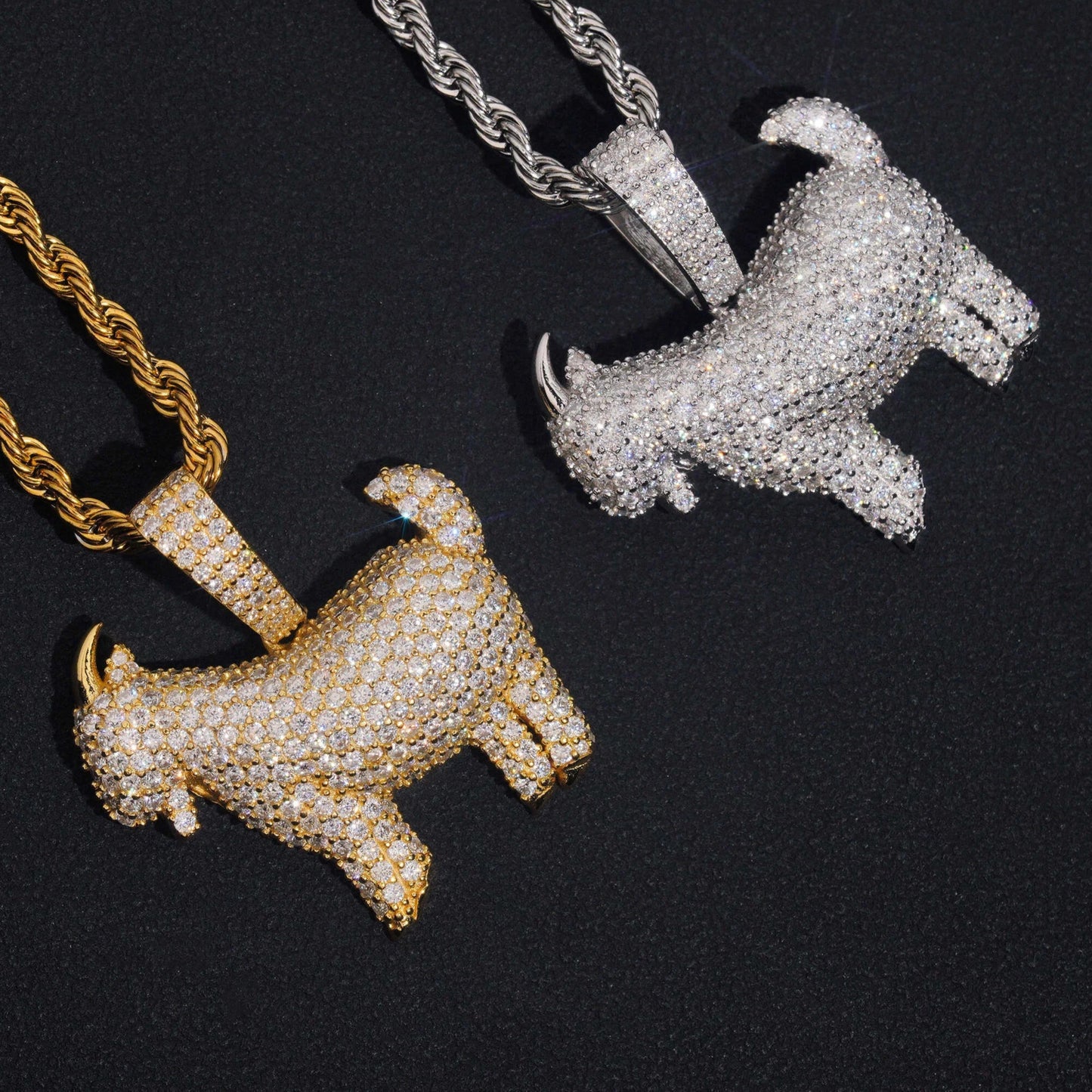 Micro-Paved Goat 3D Pendant Moissanite