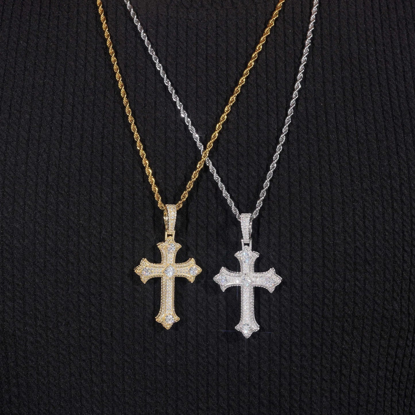 Imperial Crown Cross Pendant Moissanite