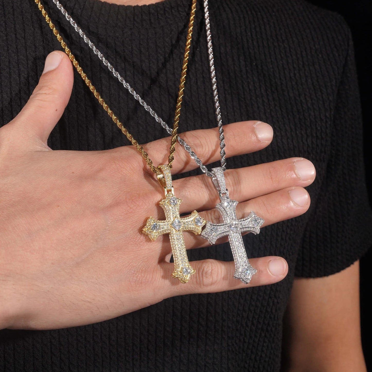 Imperial Crown Cross Pendant Moissanite