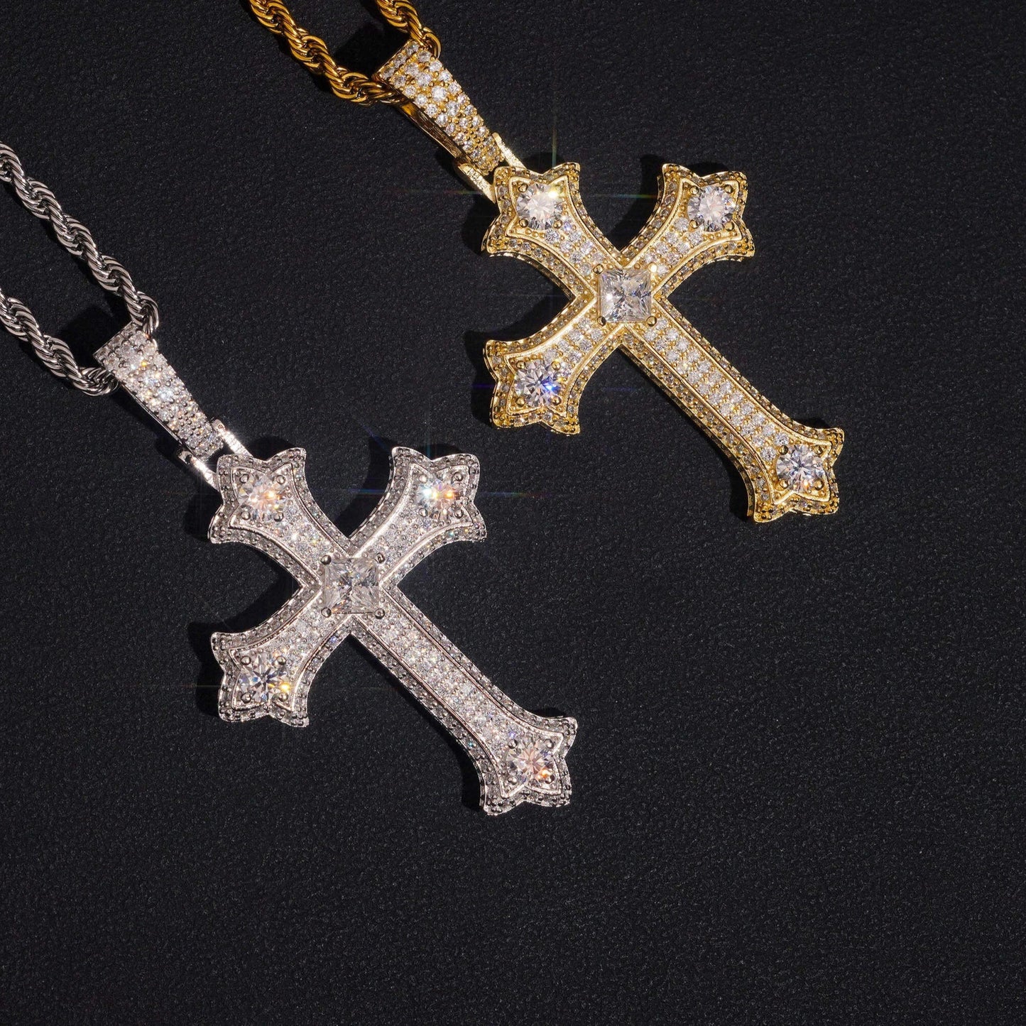 Imperial Crown Cross Pendant Moissanite