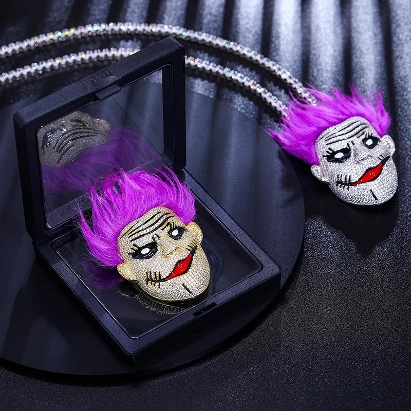 Joker Purple Hair Pendant Moissanite