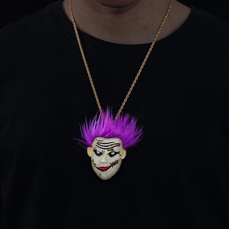 Joker Purple Hair Pendant Moissanite