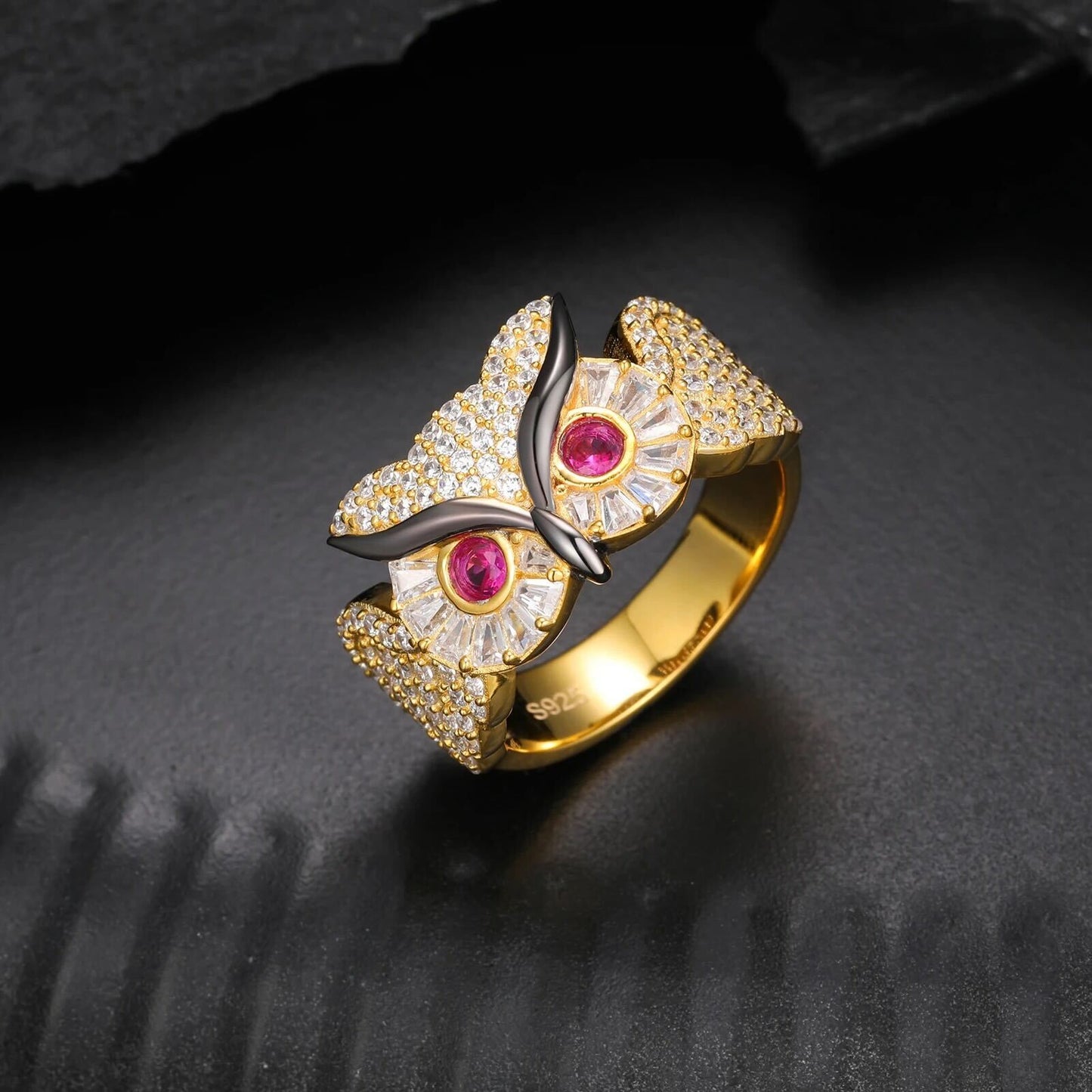 Red Eye Owl Ring Moissanite