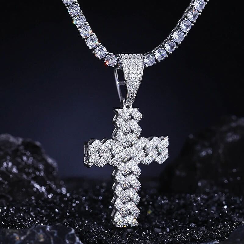 Cuban Cross Pendant Moissanite