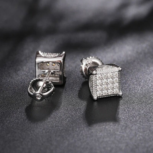 Square Stud Micro Pave Earrings Moissanite