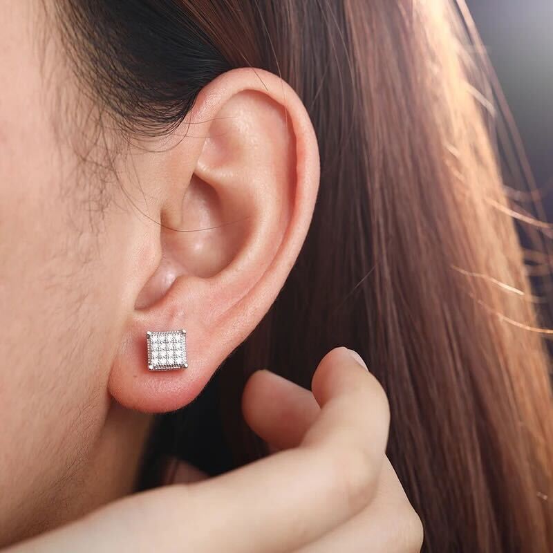 Square Stud Micro Pave Earrings Moissanite